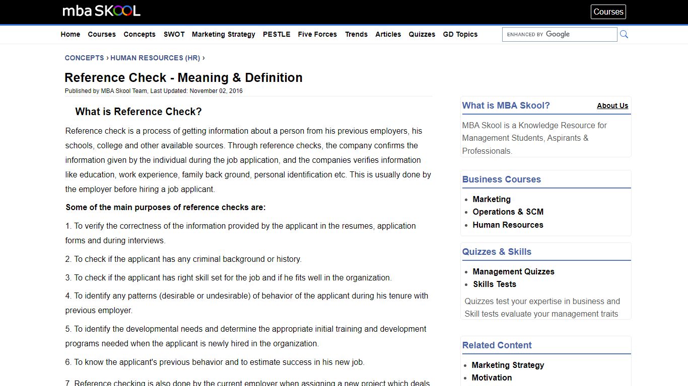 Reference Check - Meaning & Definition | MBA Skool